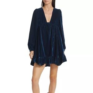 Blue Free People Estella Velvet Mini dress